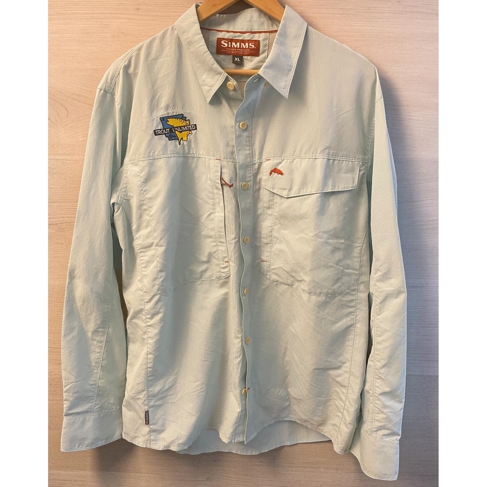 Simms Fishing Trout Unlimited Ripstop Light Blue Men's XL Shirt NWOT
